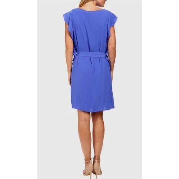 Michael KORS Dress PM Petite Medium Tide Blue Flutter Sleeve Belted $125 - Picture 6 of 14